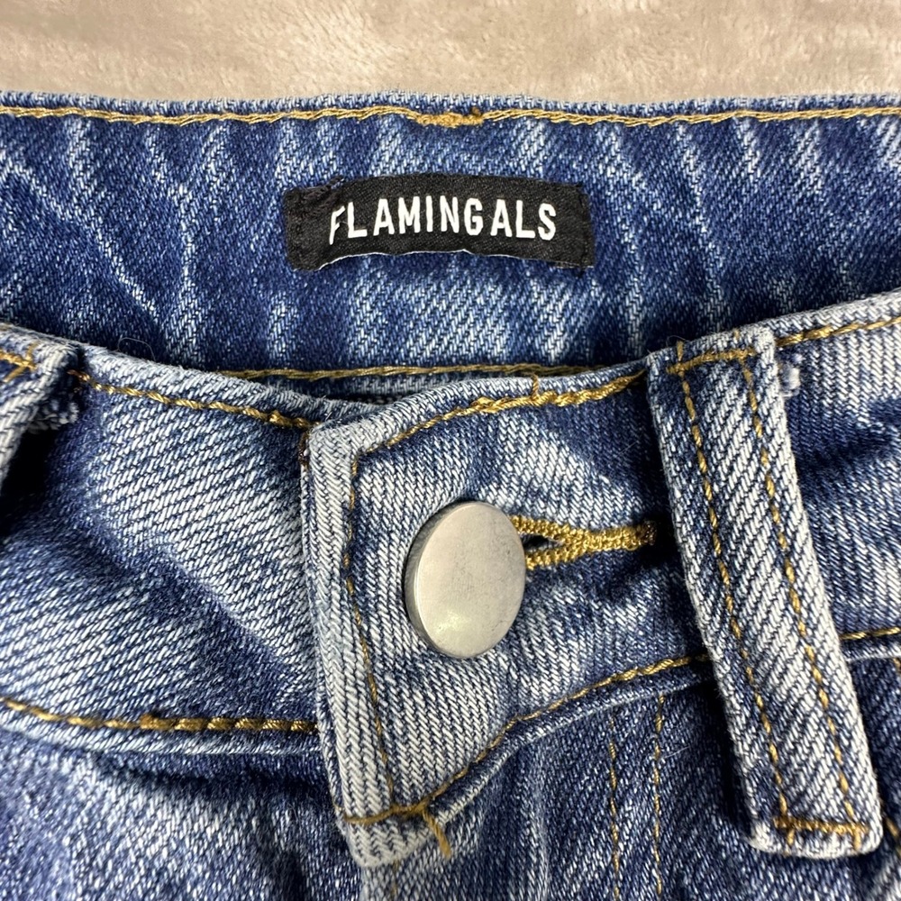 Flamingals Wide Leg Paneled Jeans Medium Wash High Rise Baggy Denim Blue Y2K - Picture 2 of 12